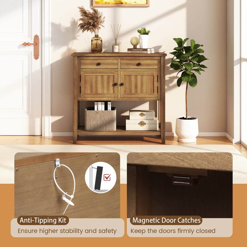 Costway Mid-Century Console Table with 2 Drawers, 2 Cabinets & Bottom - See Details