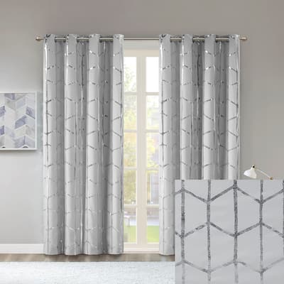 Total Blackout Metallic Print Grommet Top Curtain Panel