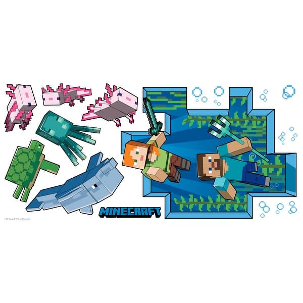 slide 2 of 6, Blue & Pink & Green Minecraft Peel and Stick Giant Wall Decal by RoomMates