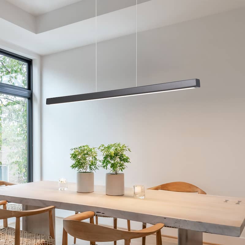 Starsky 1-Light Farmhouse Rustic Wooden Integrated LED Linear Kitchen Island Light 3000K Warm Light Chandelier - 47'' - Black