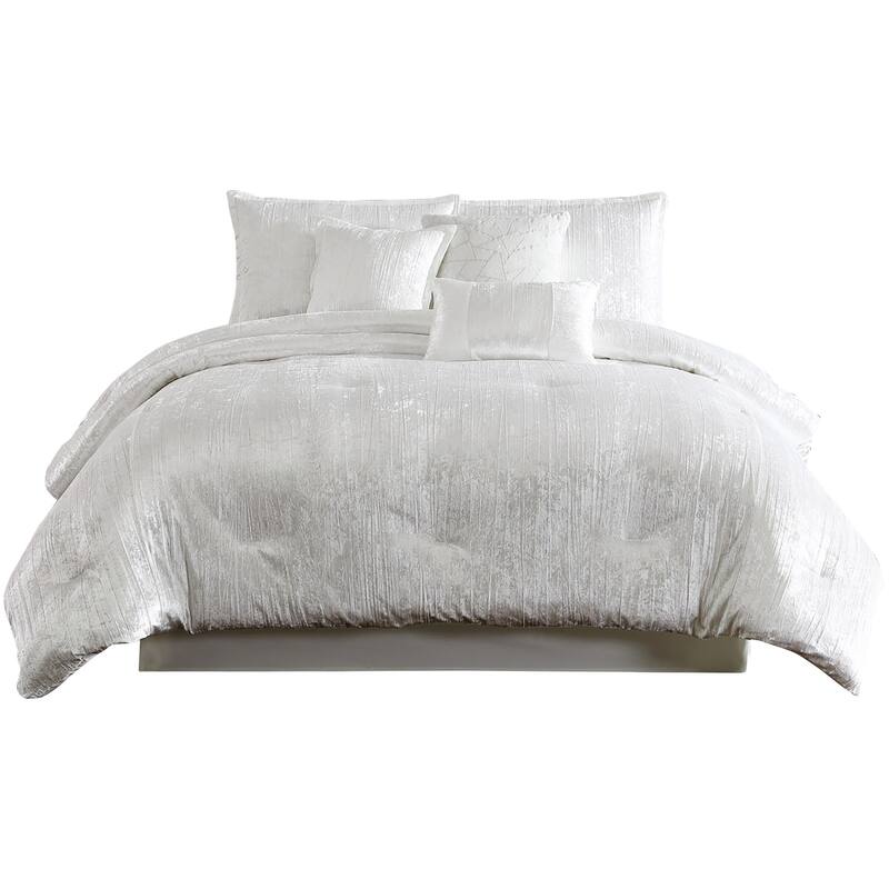 Jay 7 Piece King Comforter Set, Polyester Velvet Deluxe Texture, White - King - White