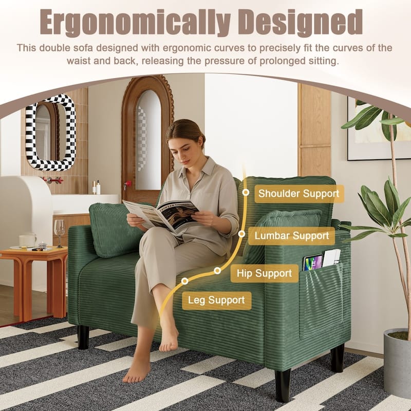 48.03" Soft Corduroy 2-Seater Sofa with Side Storage Pocket