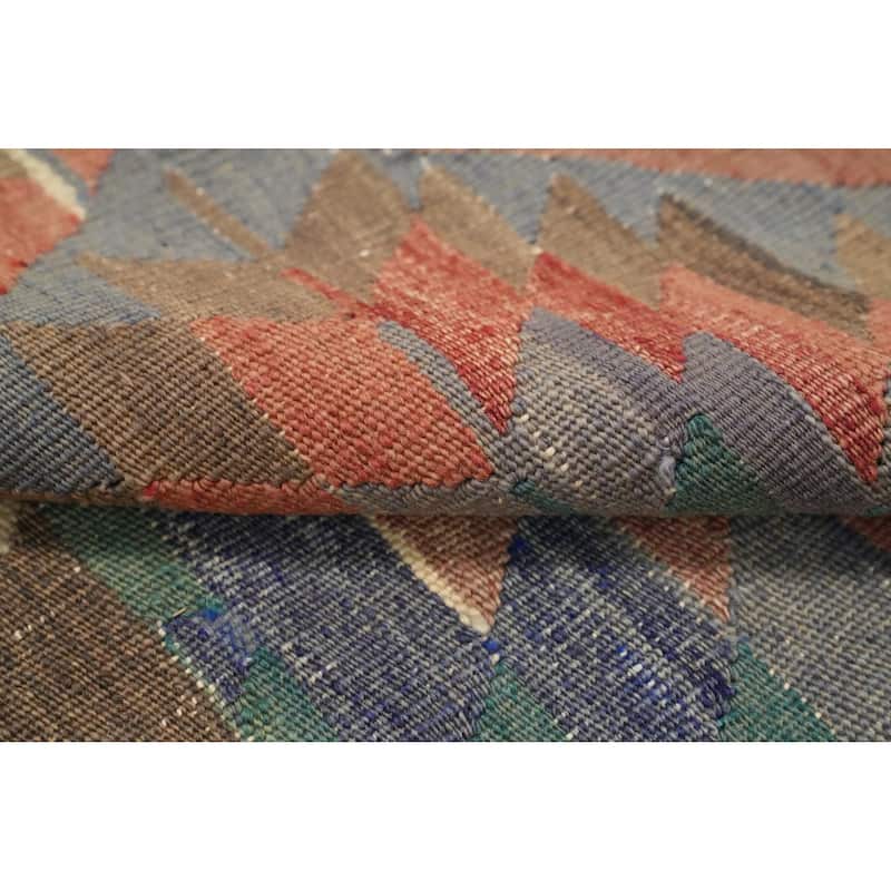 Hand Woven Oriental 100% Wool Carpet Southwestern Tribal Oranges & Rust Kilim Area Rug - 7' 0'' X 5' 8''