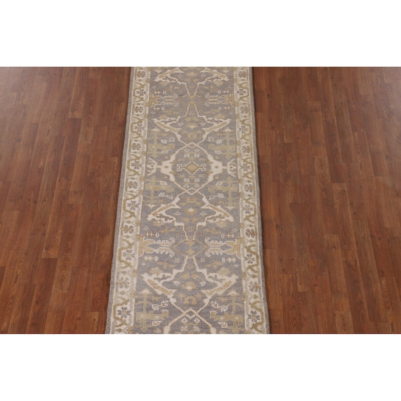 Gray Oushak Indian Runner Rug Handmade Wool Carpet - 2'7"x 11'7"
