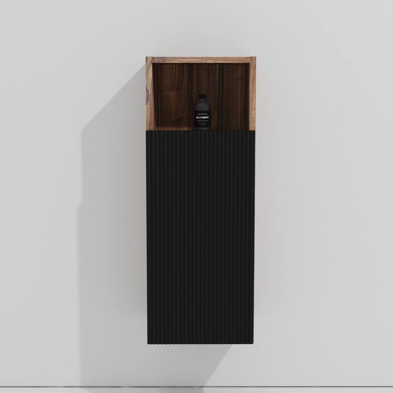 Black & Walnut Bathroom Floating Side Cabinet, Wall-mounted Storage Cabinet for Small Space