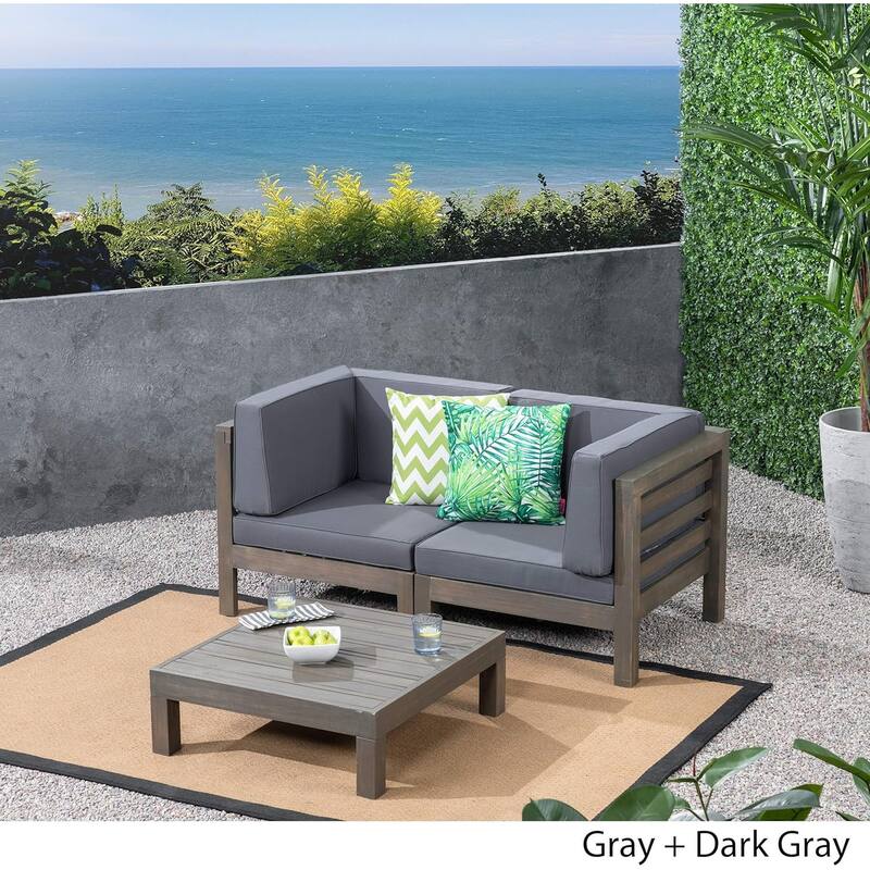 Roomfitters 3-Piece Acacia Wood Outdoor Loveseat Set with Coffee Table - Dark Gray