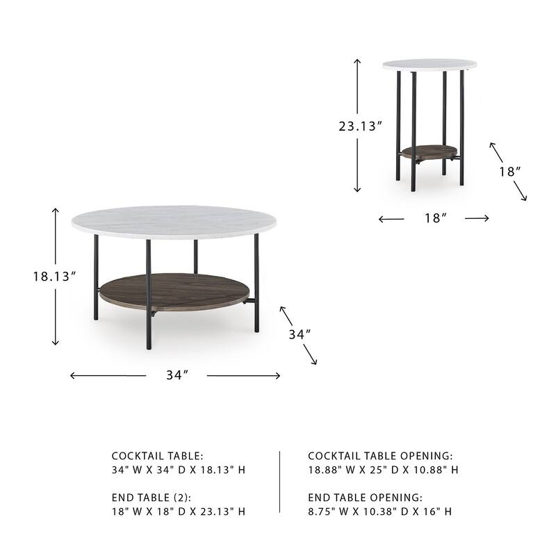 Signature Design by Ashley Wrenwich White/Brown Table (Set of 3) - 34"W x 34"D x 18"H