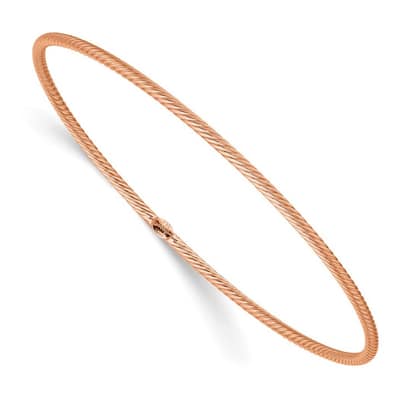 Curata 14k Rose Gold 8" TexturedTwisted Slip on Stackable Bangle Bracelet