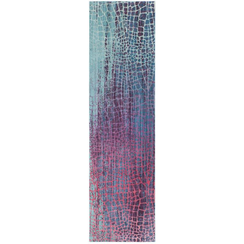 SAFAVIEH Valencia Nazila Distressed Vintage Boho Oriental Polyester Rug - 2'3" x 12' Runner - Blue/Fuchsia
