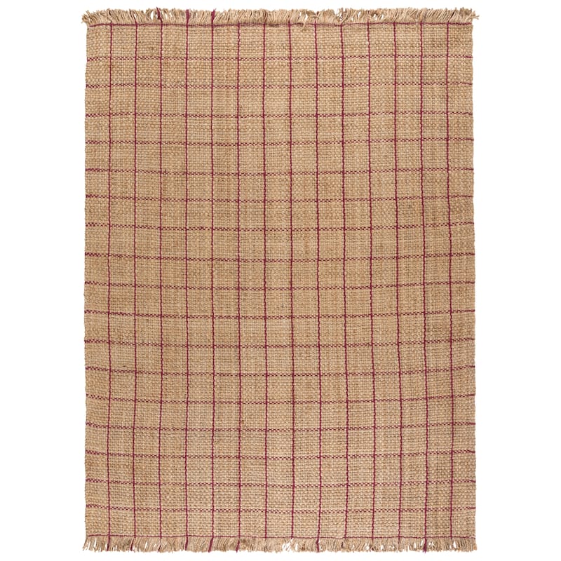 SAFAVIEH Flatweave Natural Miyoko Fiber Farmhouse Jute Rug - 6' x 9' - Natural/Wine