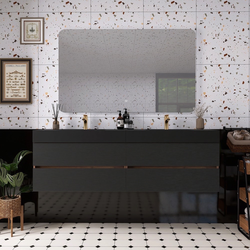 Wall Mounted Bathroom Vanity with Solid Surface Sink and Soft Drawers