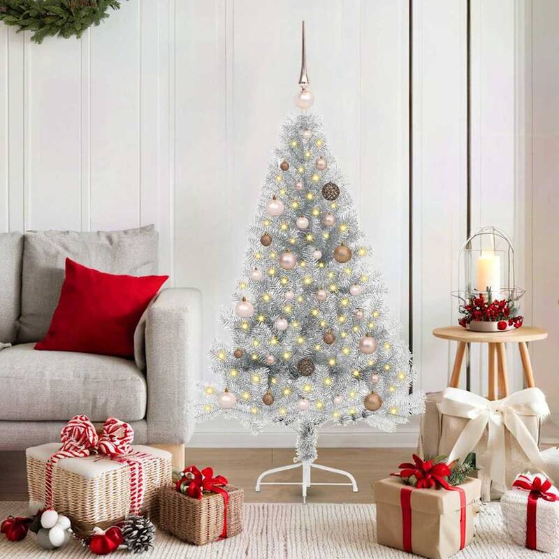 vidaXL Christmas Tree - Silver 59.1" with rose gold balls - 5 Foot