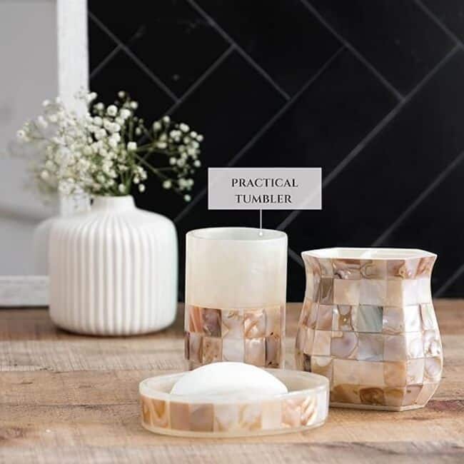 Creative Scents Milano Mother of Pearl Shells Bathroom Tumbler - Ivory - Ivory