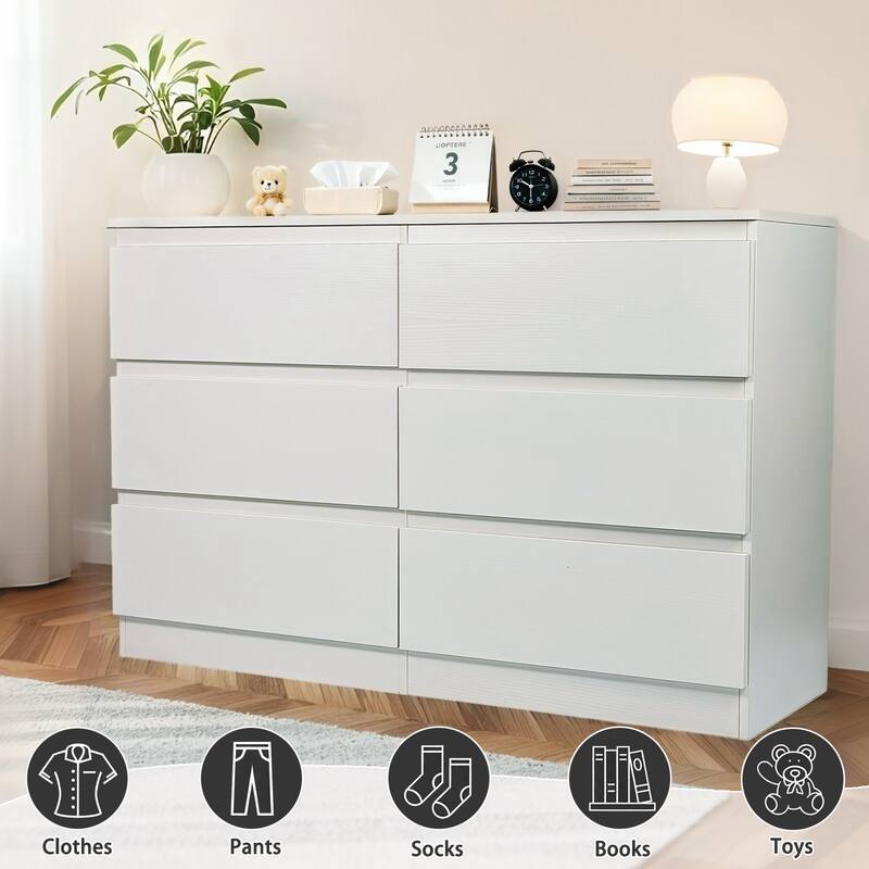 Anmytek White 6 Drawer Dresser Modern Bedroom and Playroom Storage Organizer for Clothes and Toys