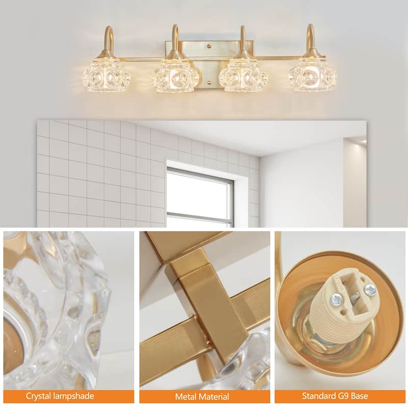 23" Modern Crystal Bathroom Vanity Light, 4-Light Wall Sconce with Clear Glass Shade, Elegant Wall Mount Lighting for Bathroom