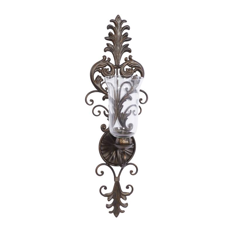 Metal Scroll Weathered Wall Sconce - Bronze - Roche River Decor - 7"W x 10"L x 31"H
