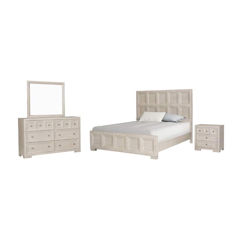 Kizie 5pc Queen Bedroom Set, 2 XL Nightstands, Dresser Mirror, Beige