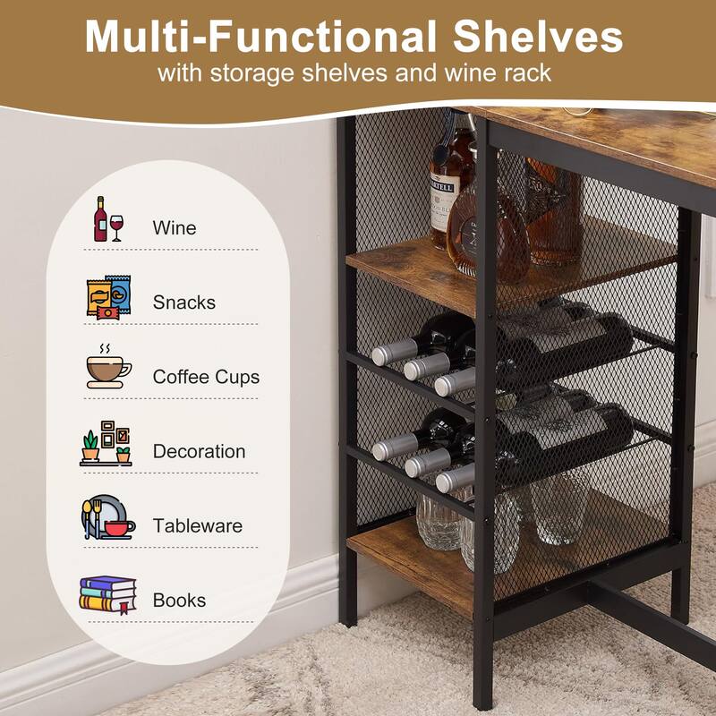 Javlergo 3-Piece Bar Table Set with 2 PU Leather Wine Rack Wine Glass Holder Compact Design for Small Spaces