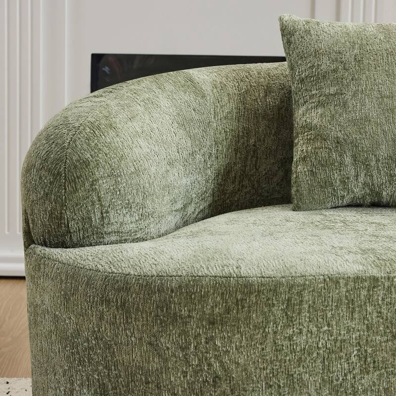 Roomfitters Green Curved Loveseat Sofa with Round Armrest, Compression Couch with 2 Pillows for Living Room & Bedroom