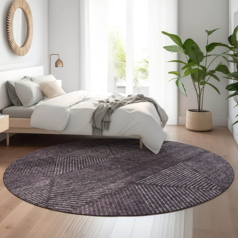 Premium Washable Super Soft Mid Century Modern Mayfield Rug - Eggplant - 8' x 8' - Round
