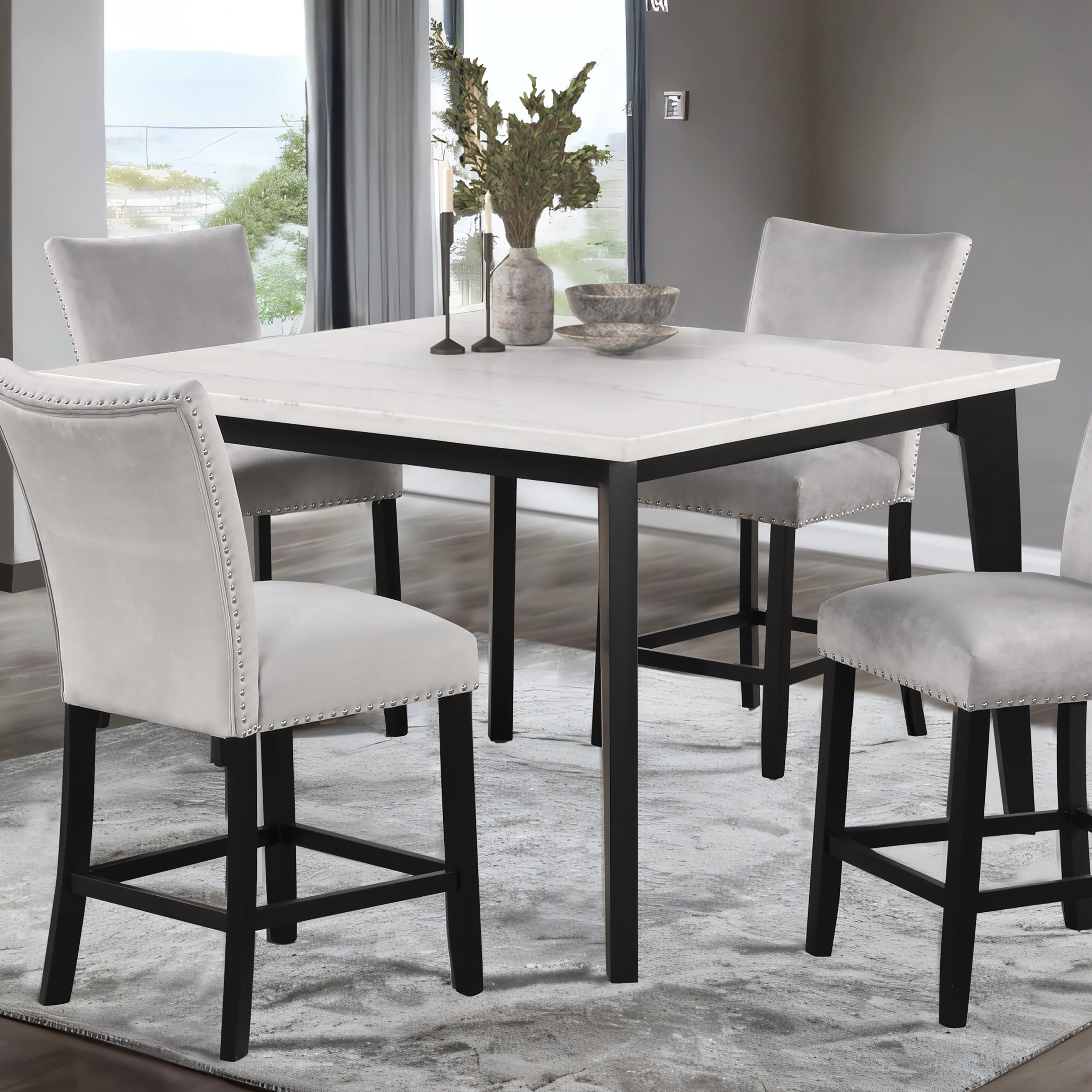 【送料無料】Marble Counter Table Furniture of America Fieny Modern Genuine White Marble