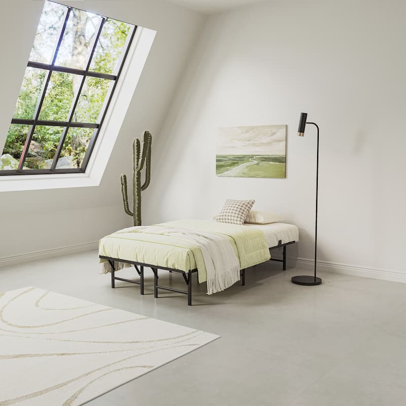 16 Inch Folding Platform Bed Frame, Black Metal Bed