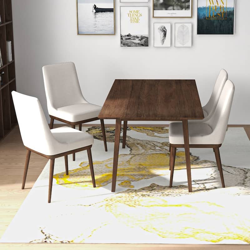 Aston Modern Solid Wood Walnut Dining Table and 4 Chairs Set