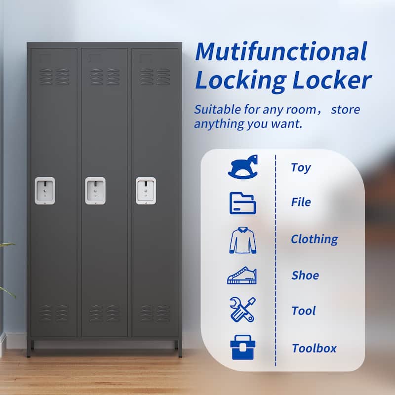 72"H Metal Lockers With 3 Door,Storage Cabinet With Lock for Employees,School,Gym