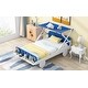 preview thumbnail 4 of 6, White+Blue Playful Twin Car Platform Bed, Ceiling Cloth, Storage Shelf, Wheel Legs