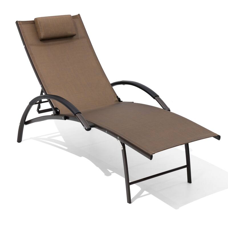 Crestlive Products Outdoor Adjustable Reclining Chaise Lounge Chair with Armrest