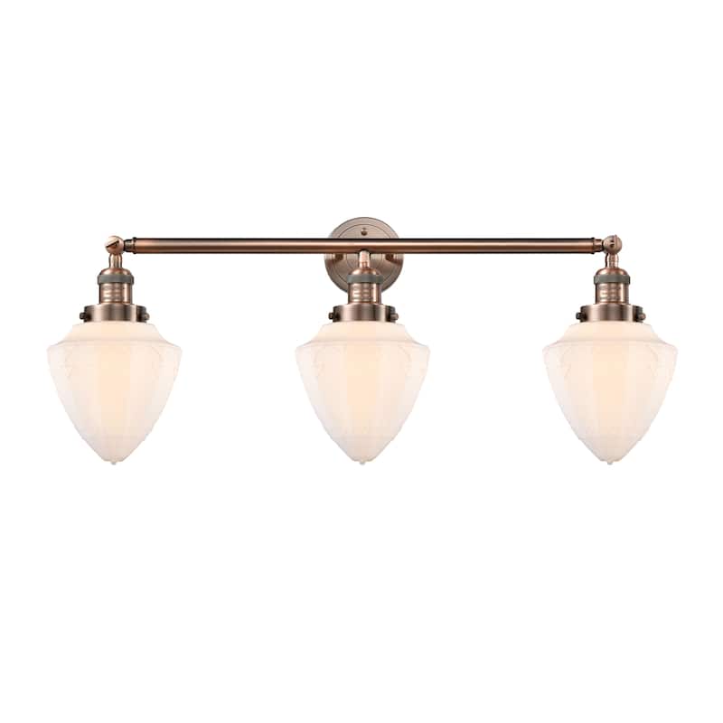 Innovations Lighting Bullet - 3 Light 34" Bath Vanity Light - Antique Copper/Matte White