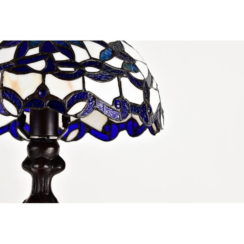 Gracie 12-inch Blue/White Flower Design Stained Glass/Bronze Tiffany-Style Table Lamp
