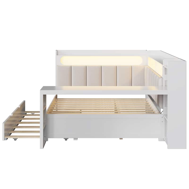 Roomfitters Full Daybed with Trundle, Charging Station and Upholstered Headboard