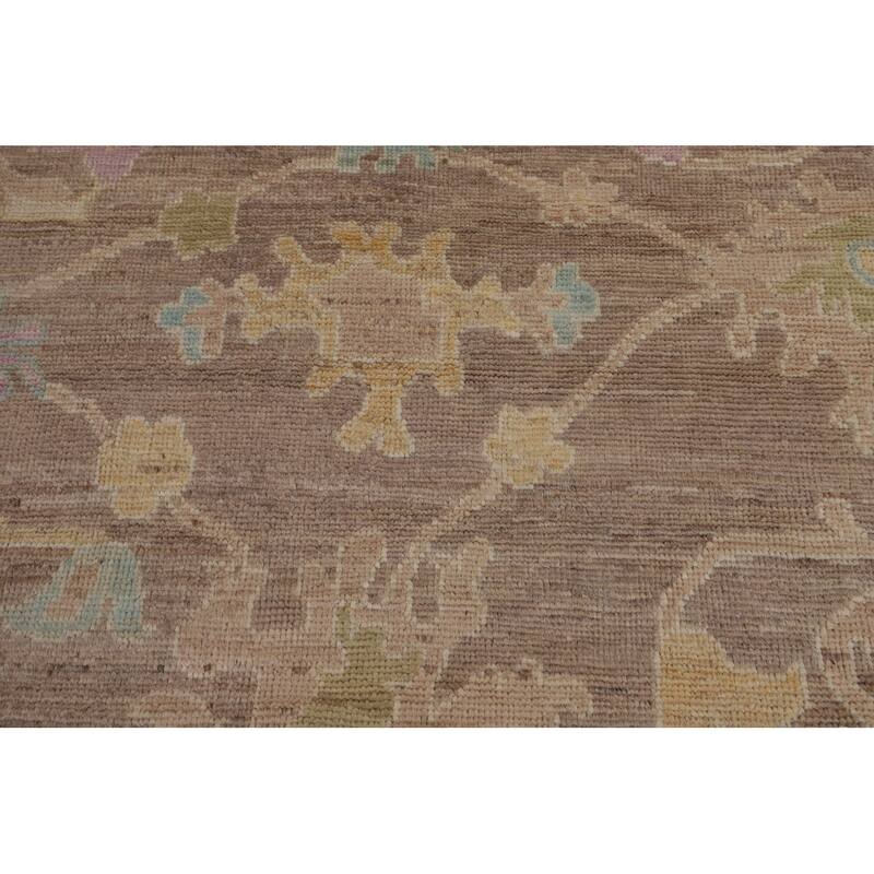 Brown Vegetable Dye Oushak Turkish Area Rug Handmade Wool Carpet - 9'1"x 12'8"