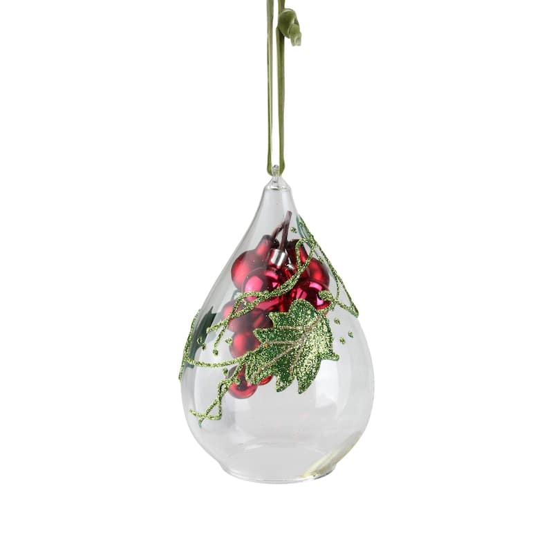 6" Red and Green Cluster Teardrop Cloche Christmas Ornament