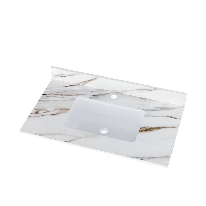 31 Inch Marble Vanity Top,Bathroom Vanity Top with Undermount Rectangular Middle Sink and 4 Inch Height Backsplash