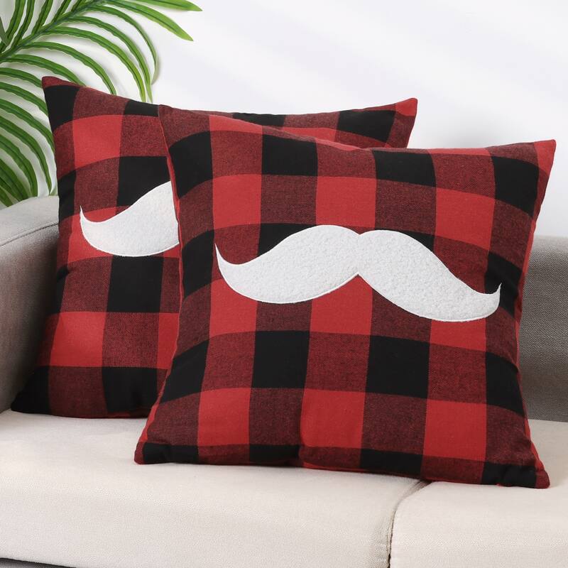Pack of 2 Plaid Print Throw Pillow Covers, Farmhouse Cushion Covers - Beard - 18 x 18 Inch
