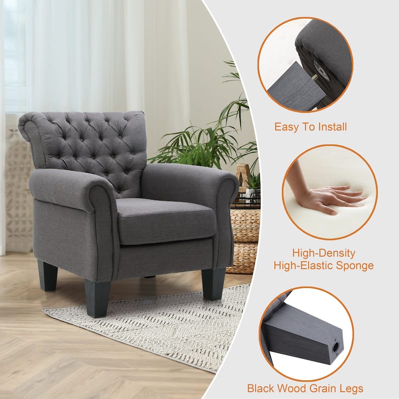 Accent Club Chair Comfortable Single Sofa Chair Indoor Seating with Arms & Padded Seat