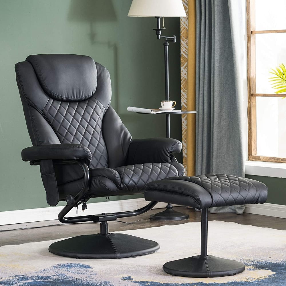 MCombo Faux Leather Swivel Massage Recliner with ottoman