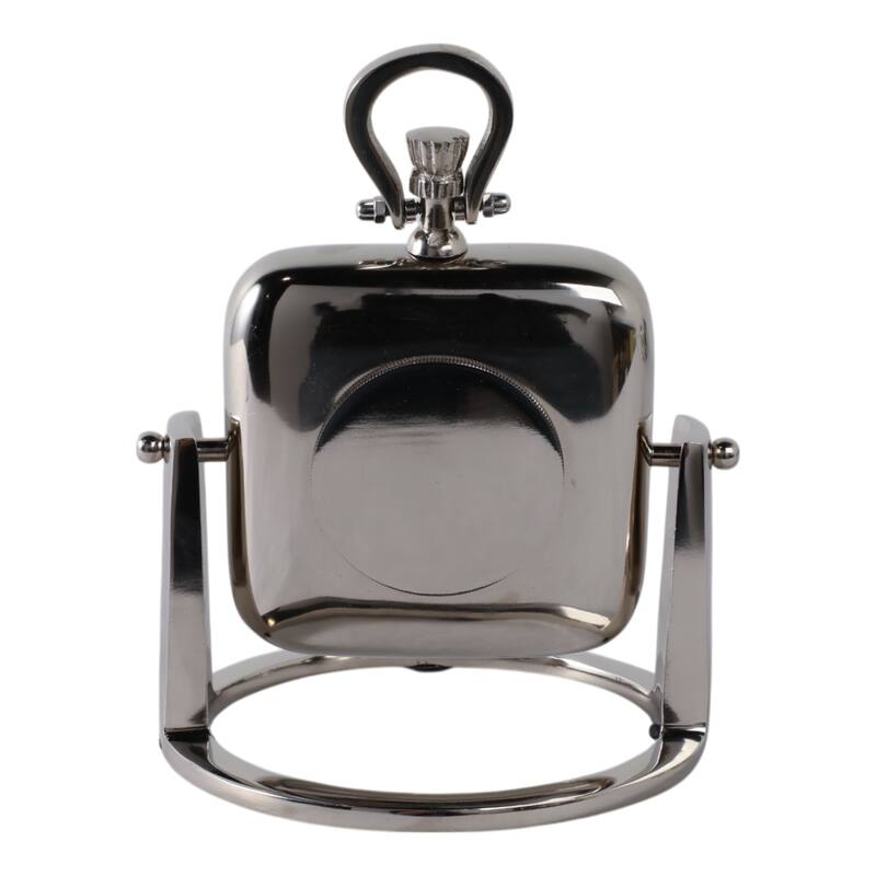 Metal Glass Desk Clock with Roman Numerals and Curved Frame Design - 7" x 7" x 9"