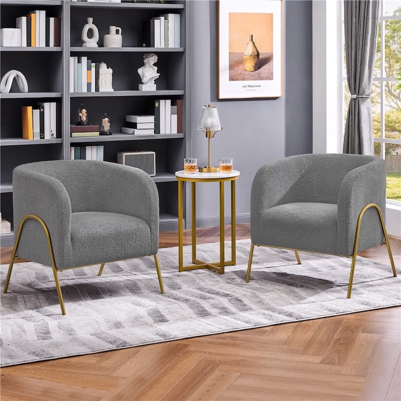 Yaheetech Modern Boucle Barrel Accent Chair with Gold-tone Metal Legs - 27"×27"×28.5"