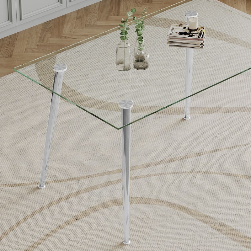 0.32" Thick Tempered Glass Top Dining Table with Stainless Steel Legs for Small Space, Dining Room