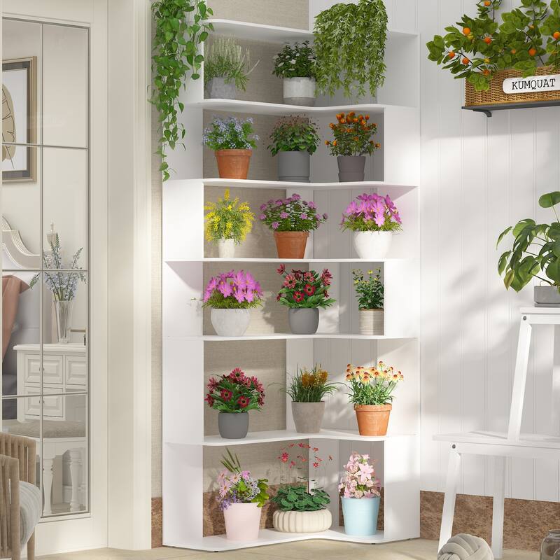 81.9"H Bookshelf Unique Side Table and Bookcases Room Divider Bookcase - Corner - White
