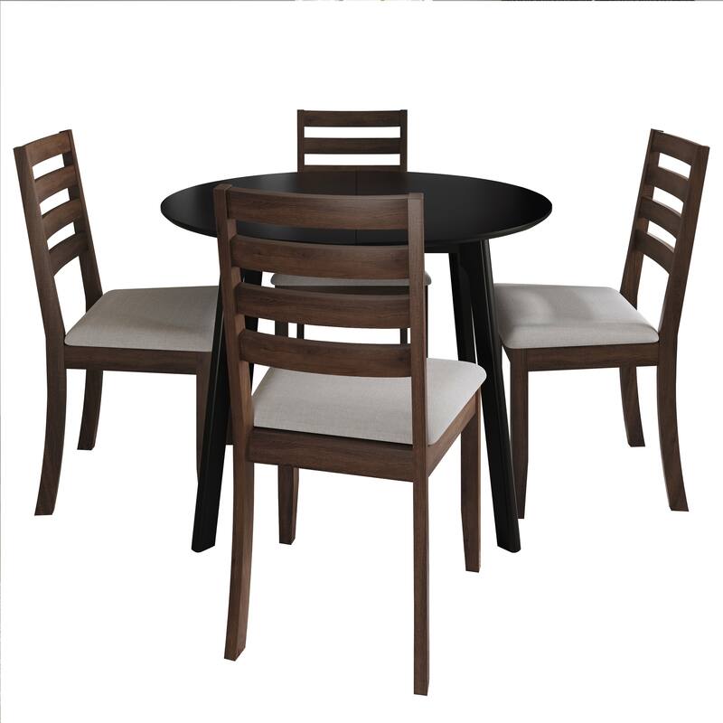 CraftPorch Timeless 4-Piece Chair and Round Table Wooden Dining Set - Brown