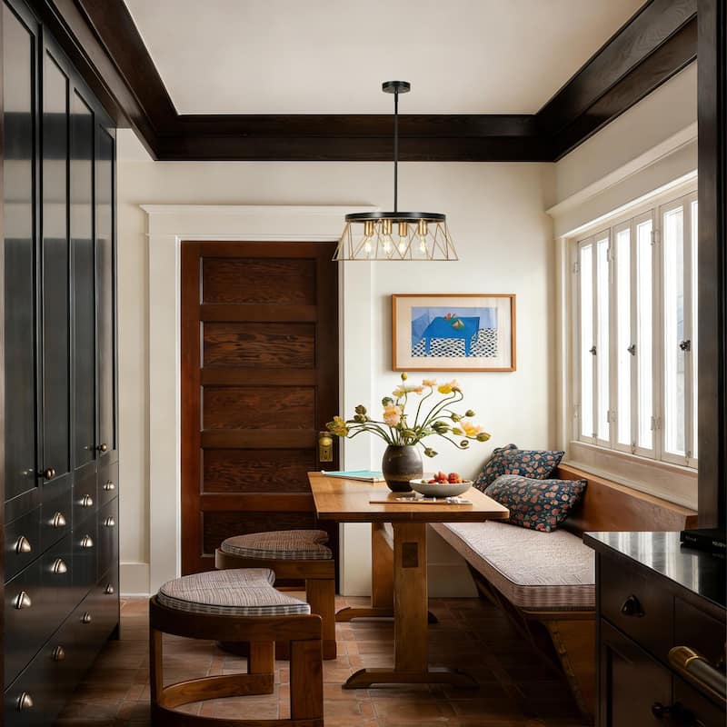 4-Light Modern Industrial Geometric Chandelier Black Gold Kitchen Island Light for Dining Room