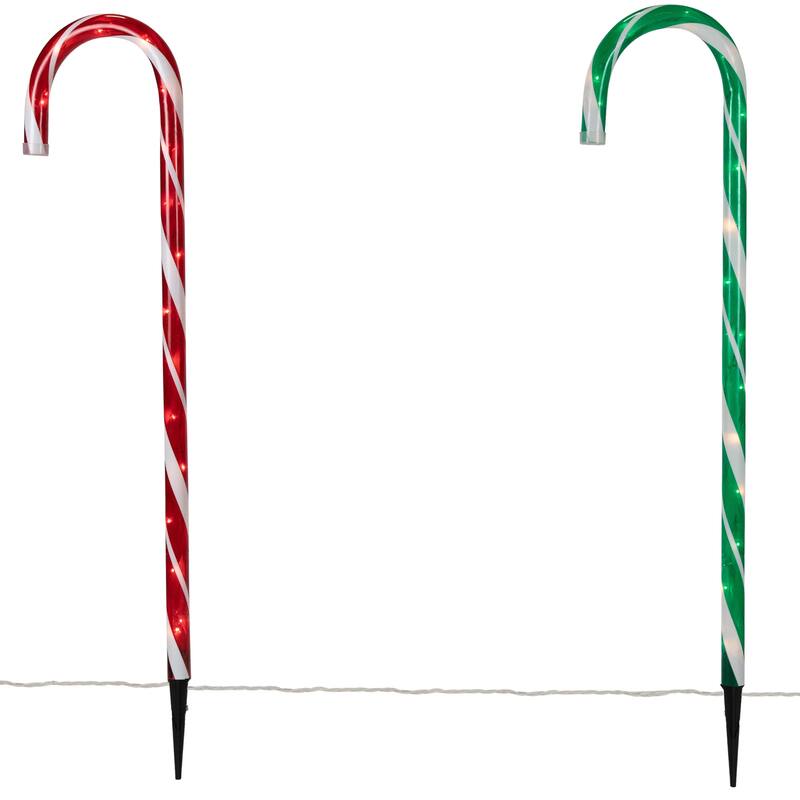 Lighted Outdoor Candy Cane Christmas Pathway Markers - 28" - REd, Green and Blue - Set of 6 - Multi