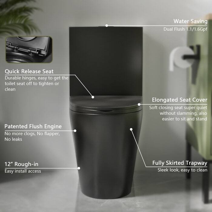 Ace 1.6 GPF Dual-Flush Toilet Modern Elongated One-Piece Toilet for Floor Mounted Glazed Surface (Seat Included)