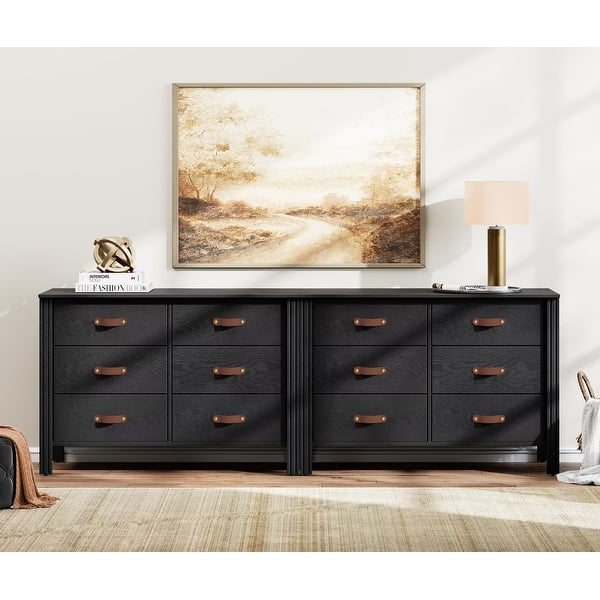 slide 2 of 6, Wood Dresser for Bedroom with Fabric Drawer, Classic Storage Organizer Black - 12-drawer