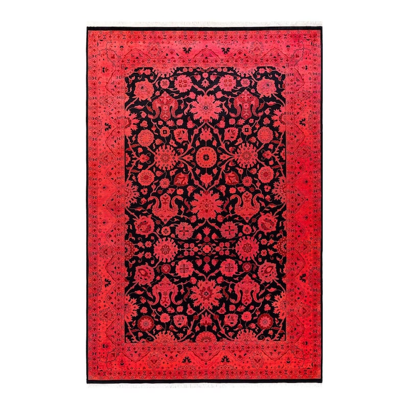 Overton Hand Knotted Wool Vintage Inspired Modern Contemporary Overdyed Red Area Rug - 6' 3" x 9' 5"