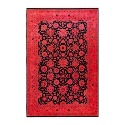 Overton Hand Knotted Wool Vintage Inspired Modern Contemporary Overdyed Red Area Rug - 6' 3" x 9' 5"
